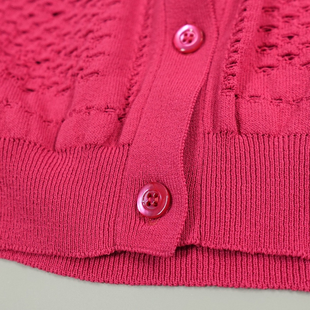 Moschino Cardigan Womens 4 Pink Cropped Fine‎ Knit Open Stitched Statement Italy - Picture 15 of 16